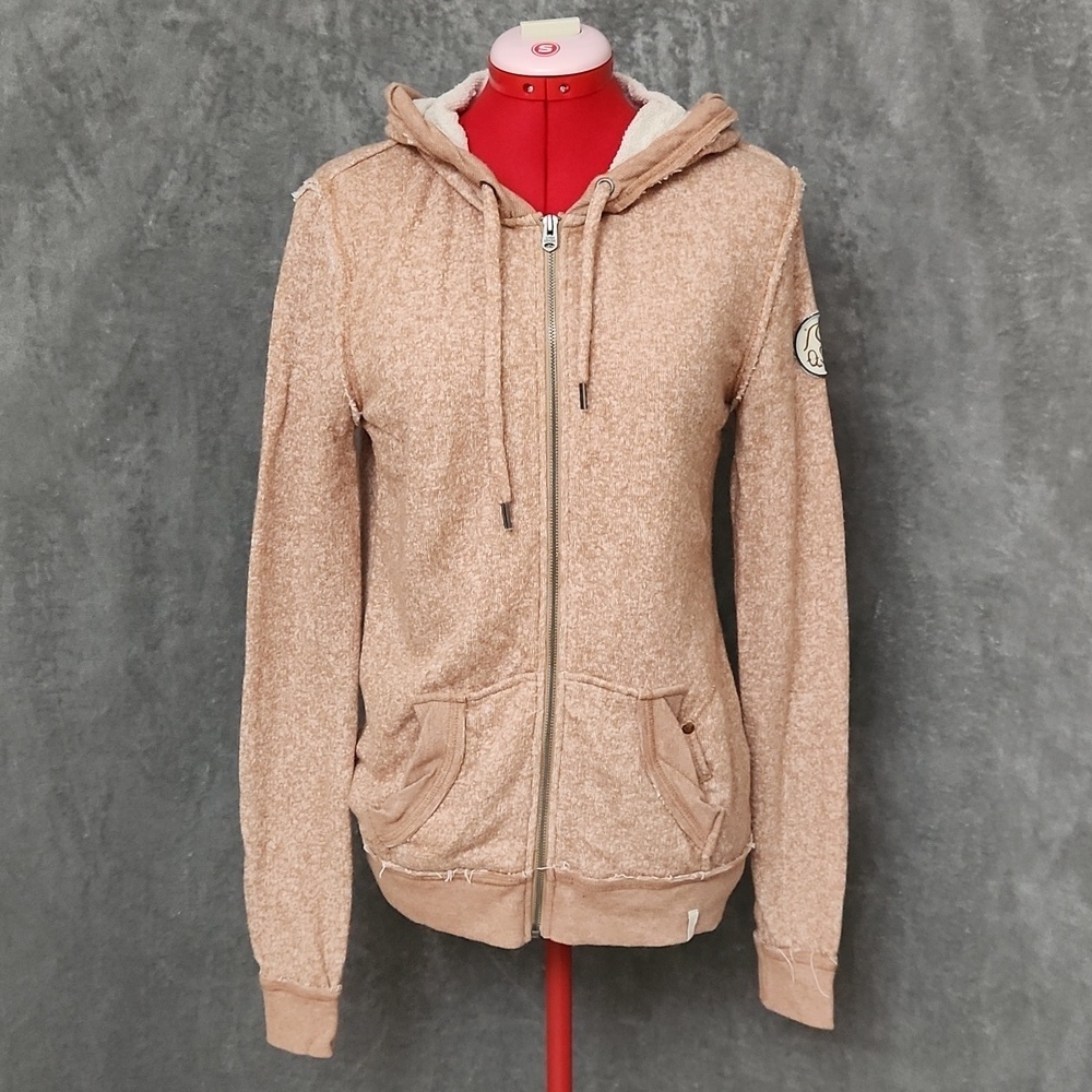 Quiksilver Pink Marled Zip Hoodie Sherpa Hood Full Zip Medium